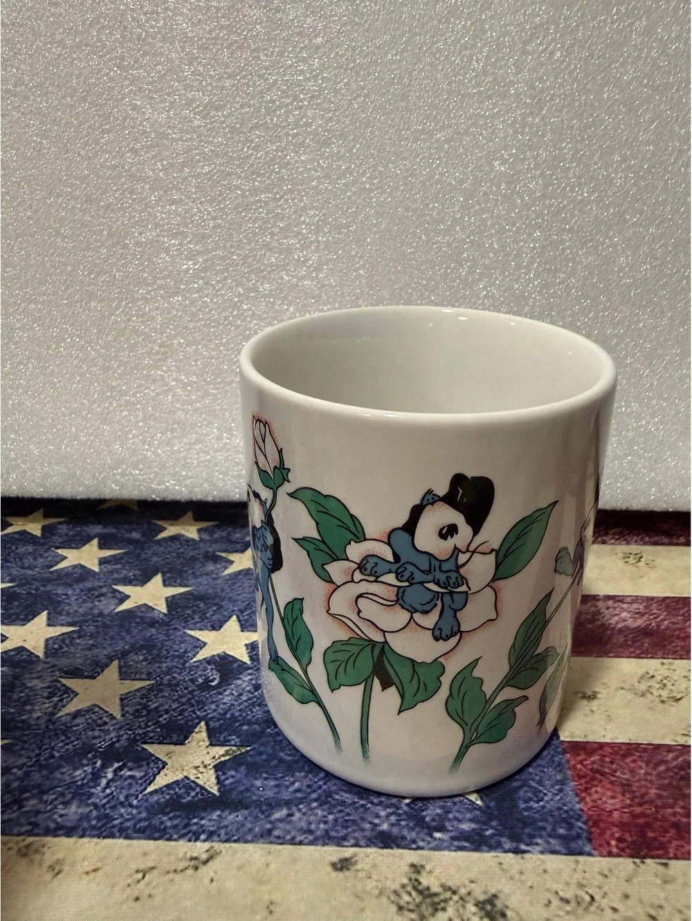 Vintage 1989 Petal Pets Dog Wood Puppy Floral Mug Japan Whimsical